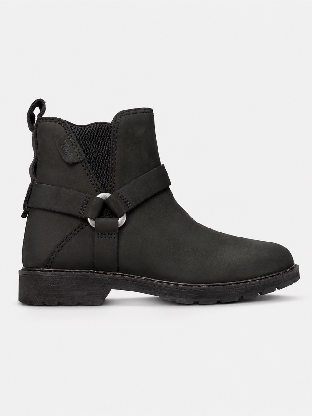 Teva Womens Black Nubuck Harness Ring Chelsea Ankle Boot Lug Sole